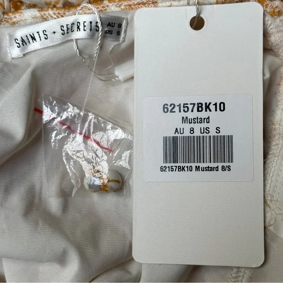 Saints + Secrets Mustard Floral Chiffon Ruffle Dress Size Small NWT - Picture 9 of 15